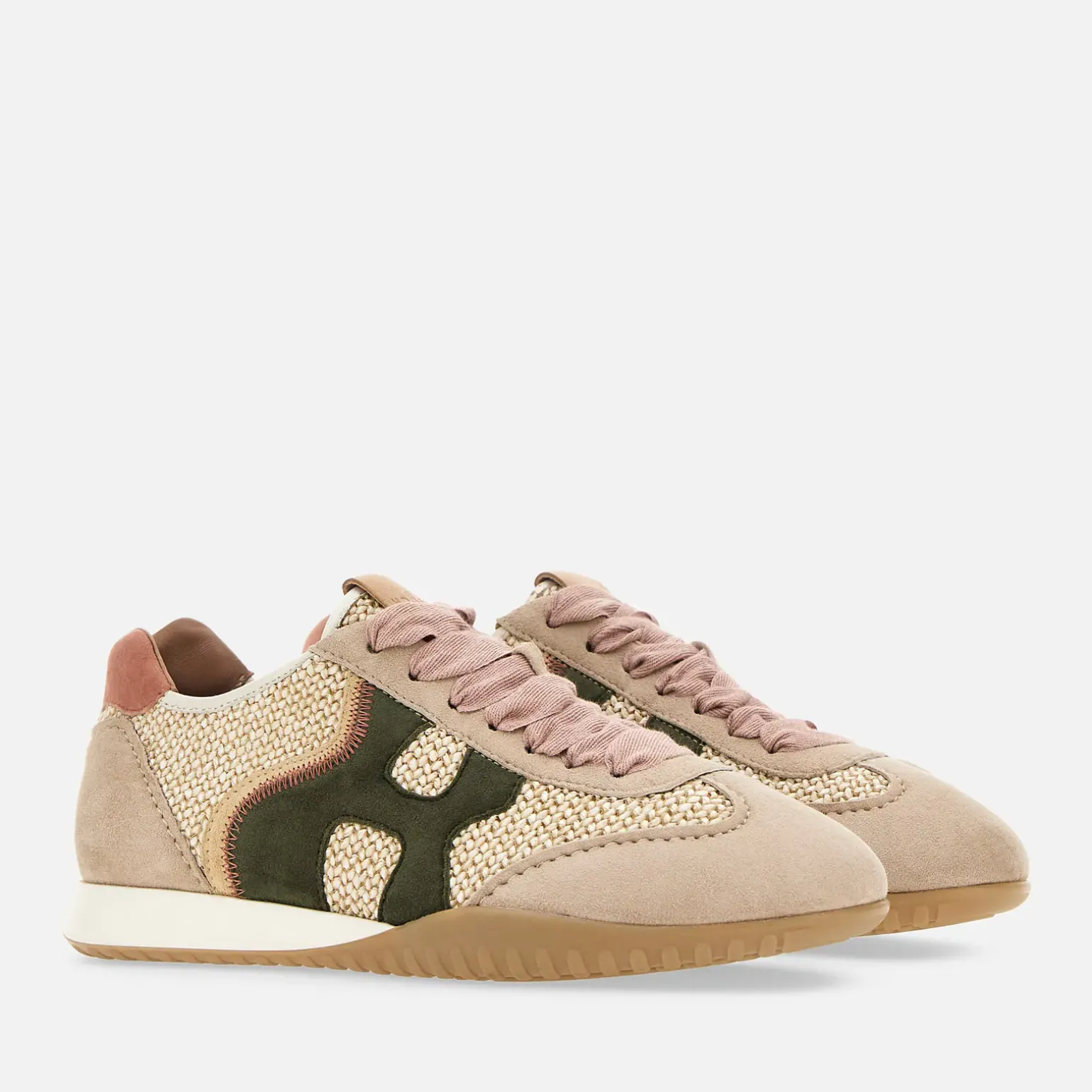 Flat Sneakers*Hogan Olympia-Z Beige/ Vert/ Rose