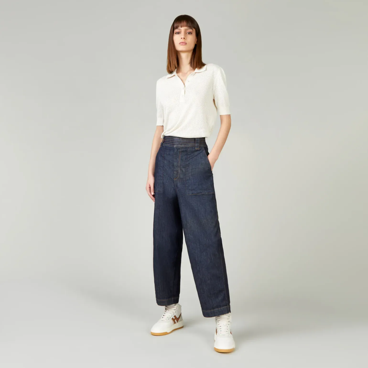 Vêtements*Hogan Pantalon Mom Fit En Denim Bleu