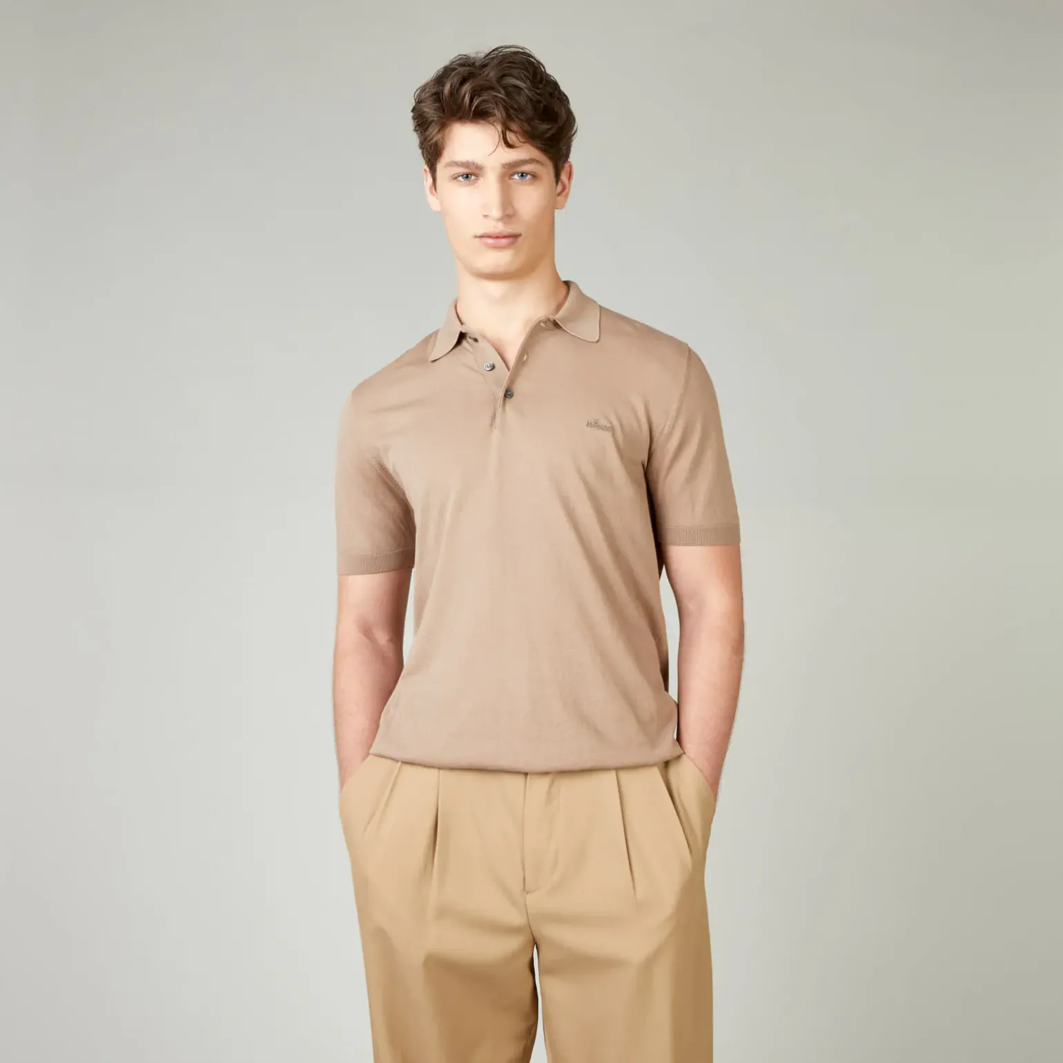 Vêtements*Hogan Polo En Maille De Coton Beige