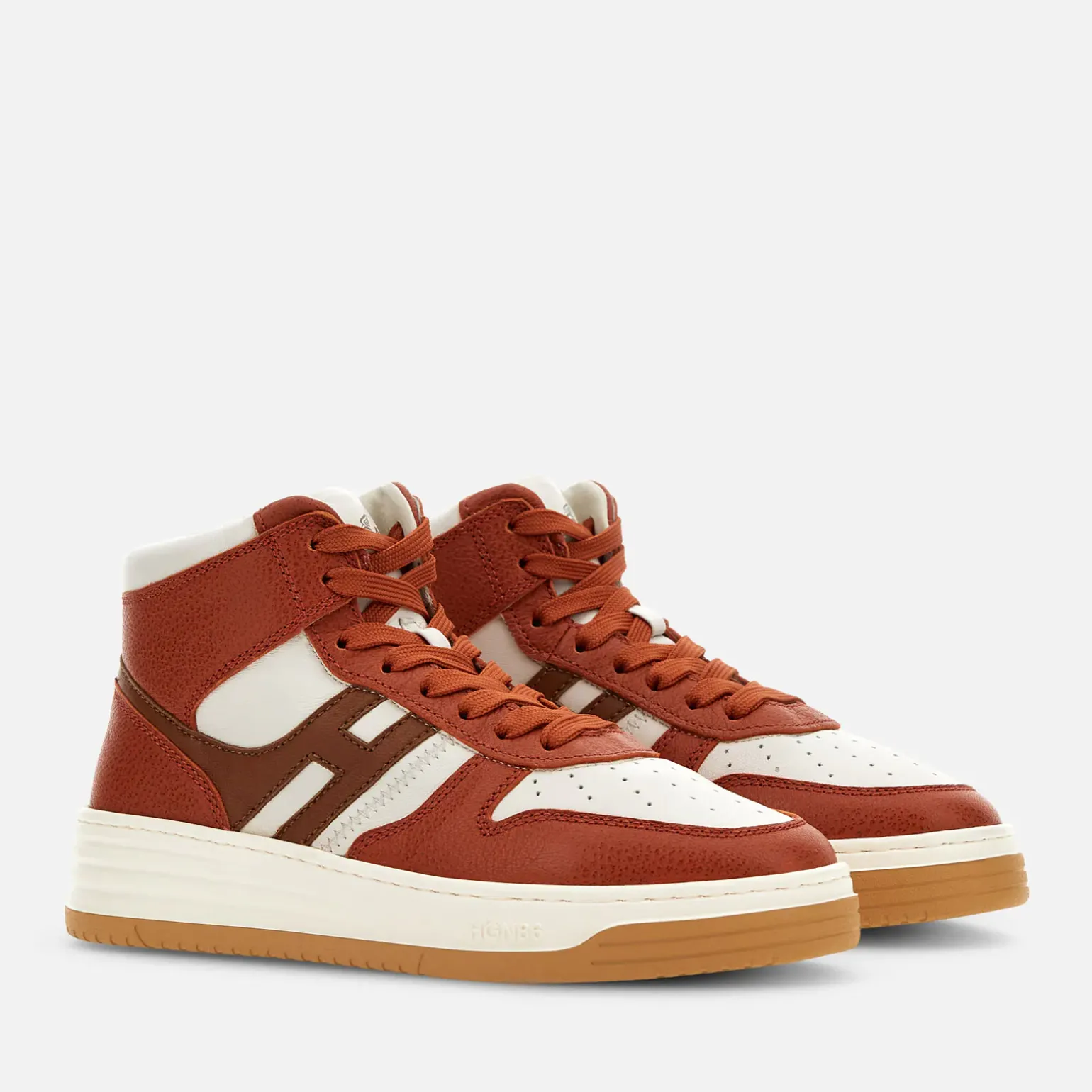 Flat Sneakers*Hogan Sneakers High Top H630 Ivoire/ Orange/ Marron