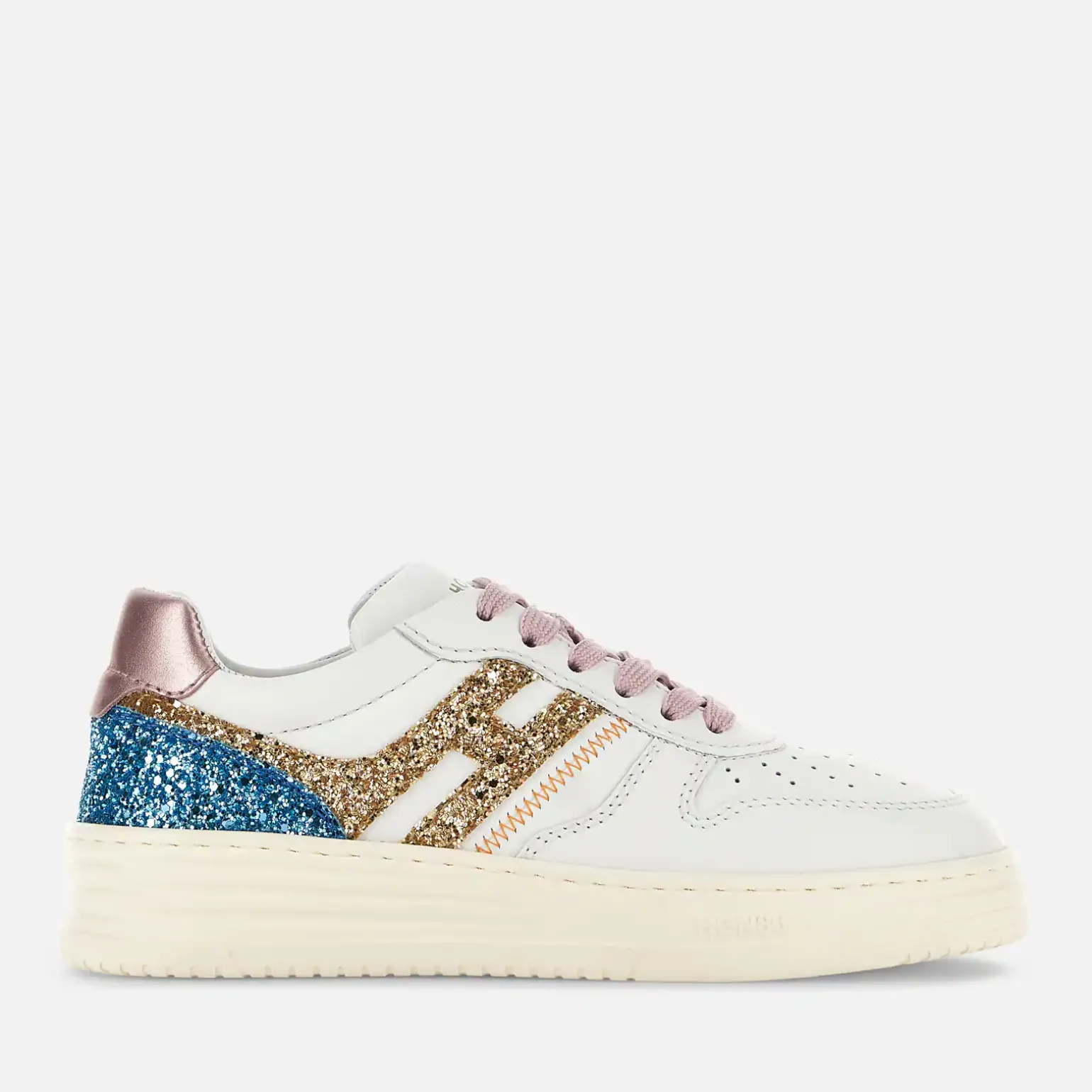 Hogan Basket*Hogan Sneakers H630 Blanc/ Dore/ Bleu Ciel