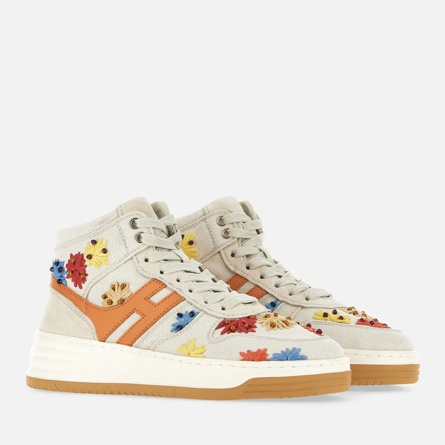 Hogan Basket*Hogan Sneakers H630 High Top Ivoire/ Orange/ Rouge