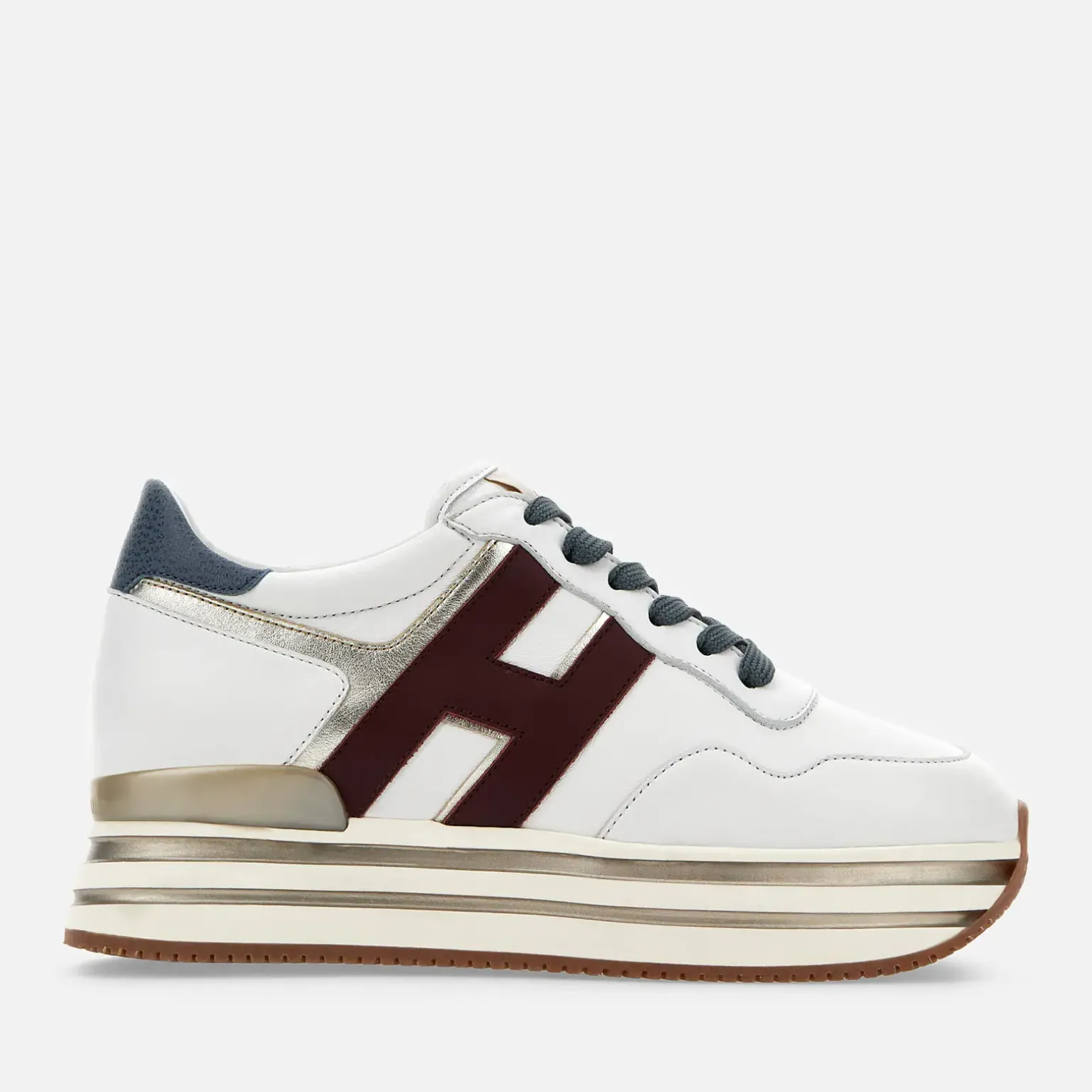 Plateforme*Hogan Sneakers Midi H222 Blanc/ Bordeaux/ Bleu Ciel