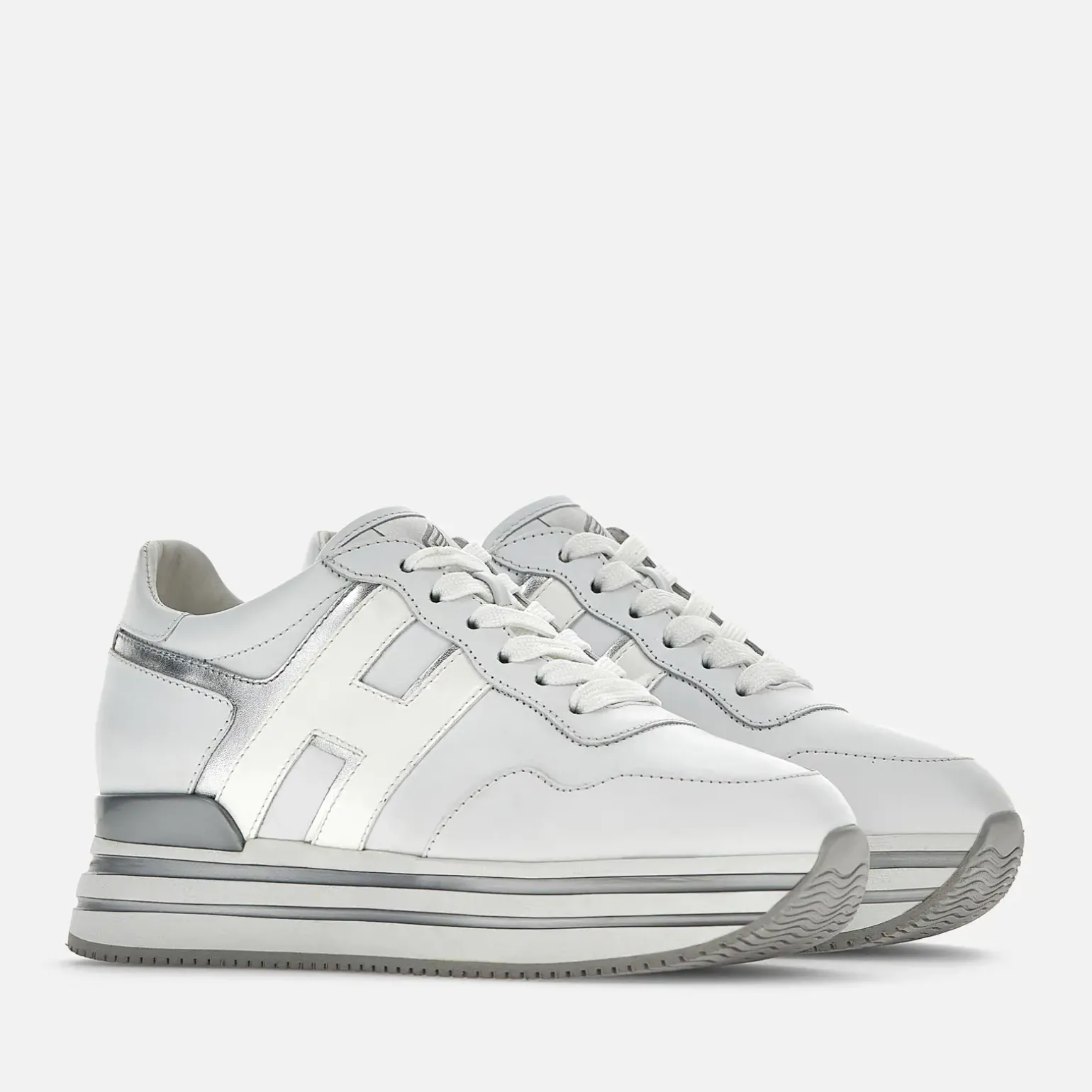 Plateforme*Hogan Sneakers Midi H222 Argente/ Blanc