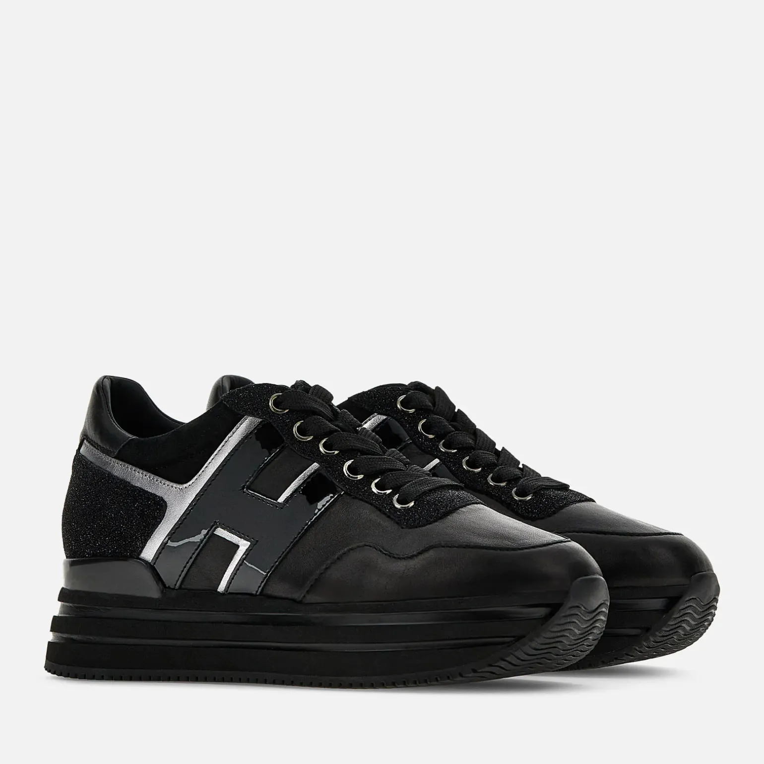 Plateforme*Hogan Sneakers Midi H222 Noir/ Argente