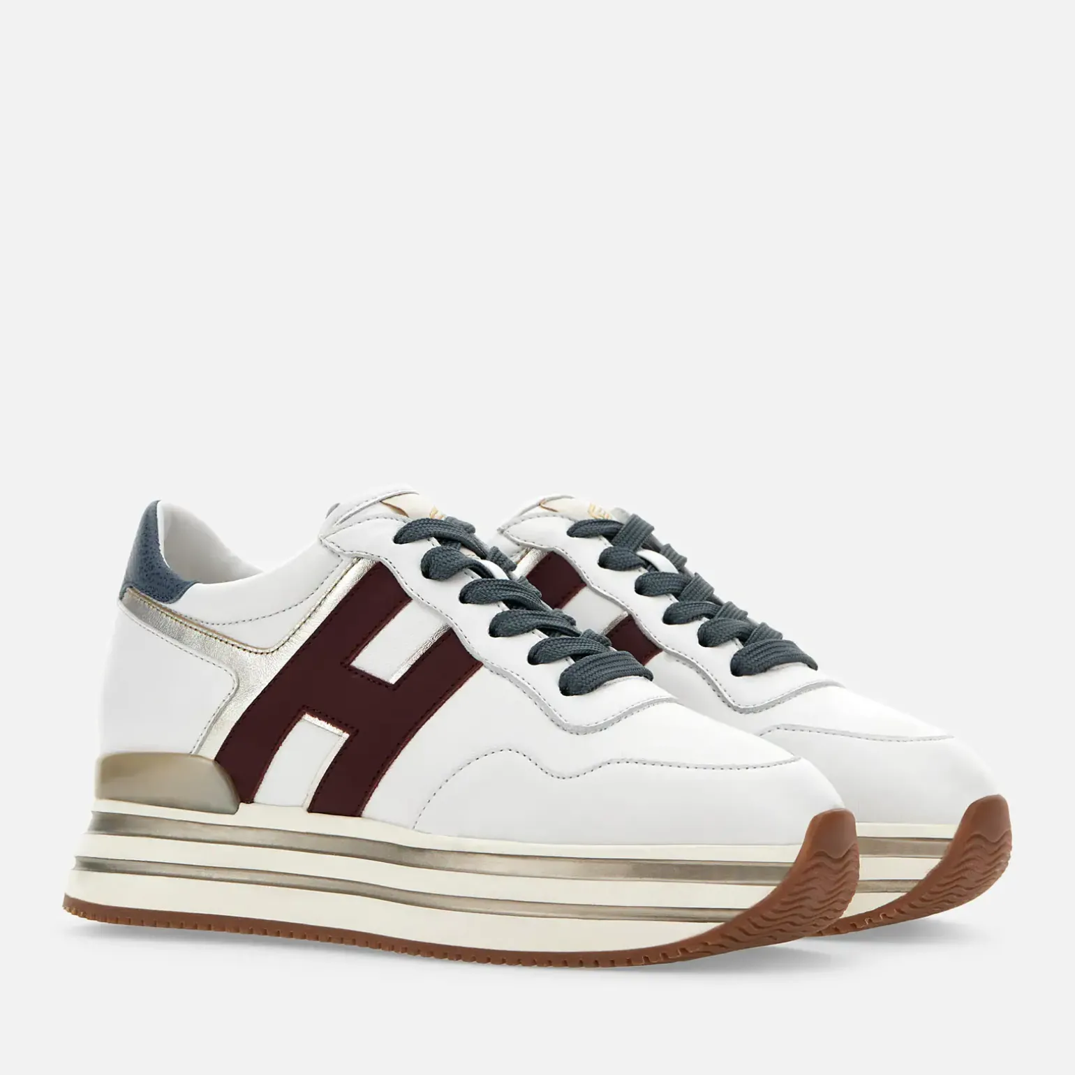 Plateforme*Hogan Sneakers Midi H222 Blanc/ Bordeaux/ Bleu Ciel